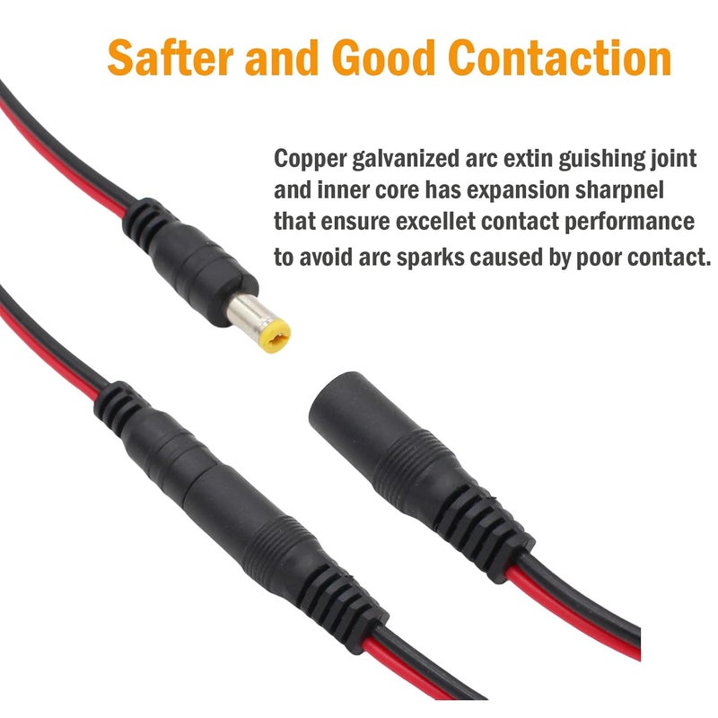 exgoofit 12V 5A DC Power Pigtail Barrel Plug Connector Cable 5 Pairs, 2.1mm x 5.5mm Male Female DC Pigtail Connectors for CCTV Security Camera and 12V Power Supply Adapter - Image 4